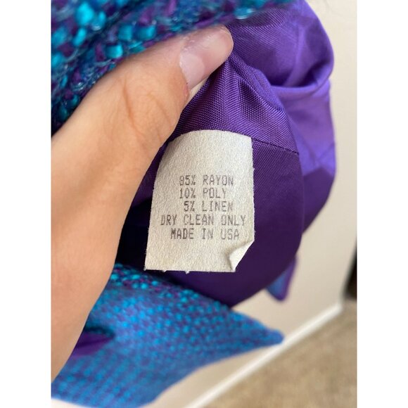 Renée Du Marr For Neiman Marcus Womens Blazer 6 Tweed Purple/Blue Rayon Vintage - Picture 4 of 6